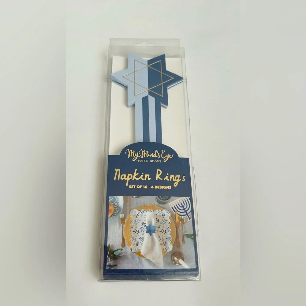 New 64 Blue Paper Napkin Rings Jewish Stars My Mind’s Eye made in Malaysia